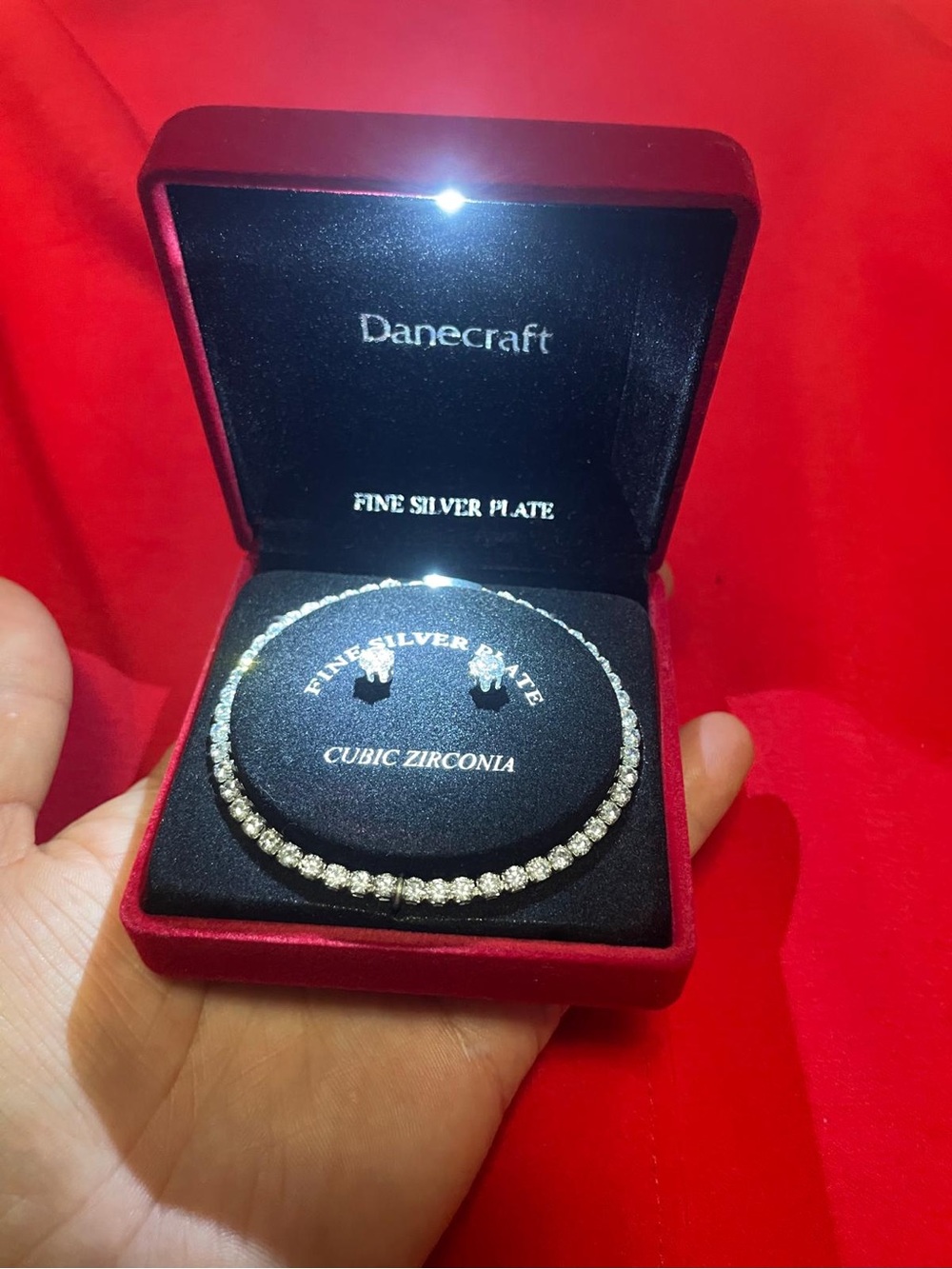 Danecraft Cubic Zirconia Tennis Necklace and Stud Earrings - Silver